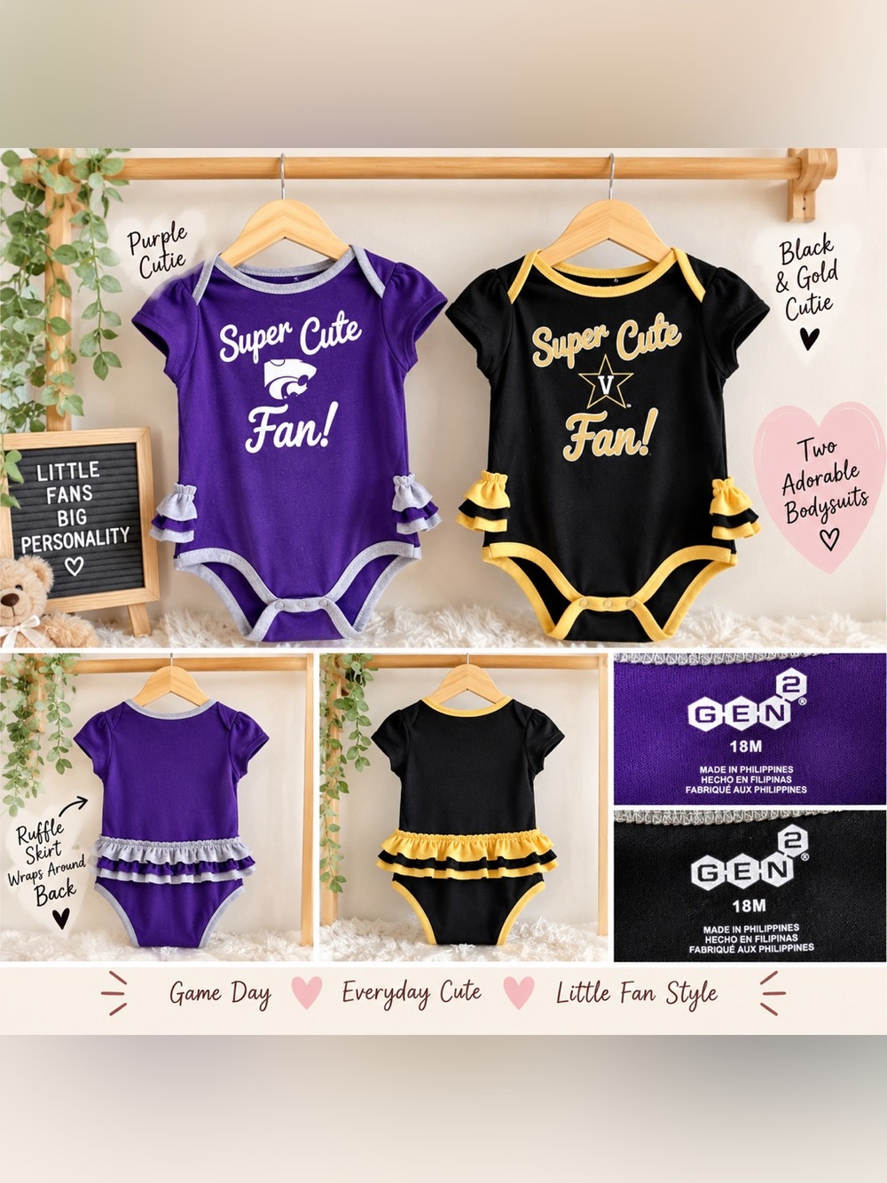 Gen2 Baby Girl 18M Super Cute Fan Ruffle Bodysuit Bundle 2-Pack